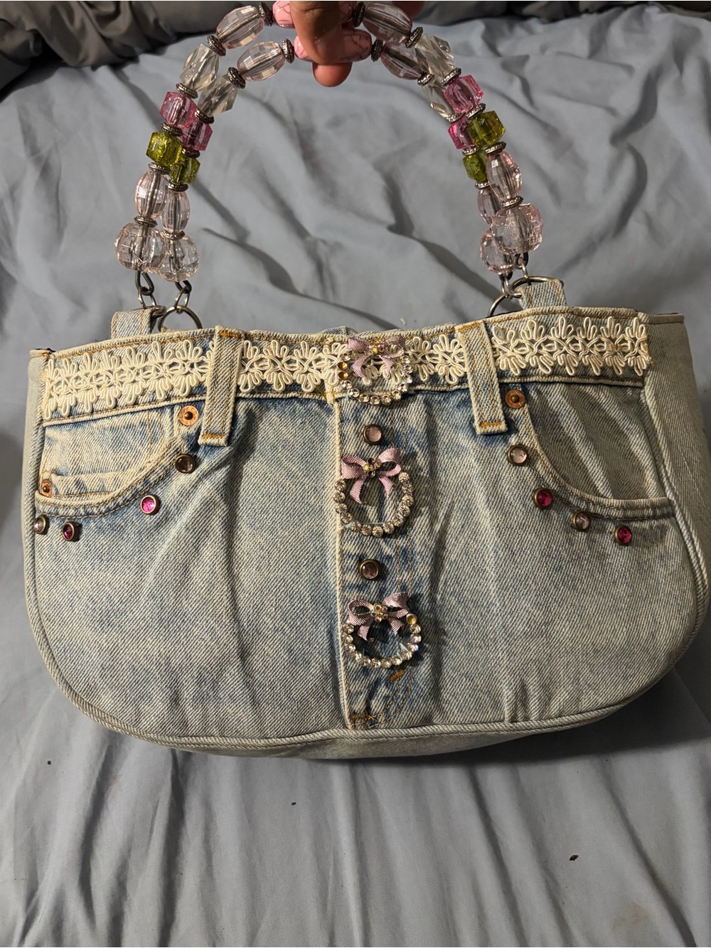 Coquette denim bag / Y2K denim purse with rhinestones (Levi's)